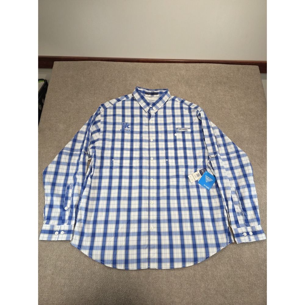 NEW Columbia PFG Super Tamiami Shirt Mens XL Blue Plaid Kentucky Wildcats NWT